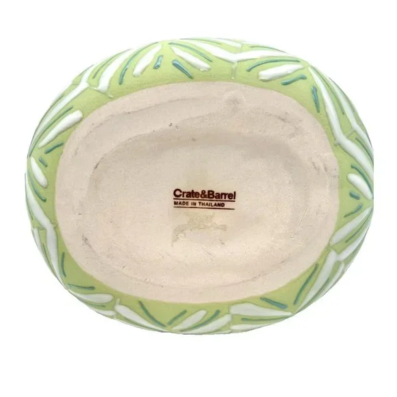 Crate and Barrel Leaf Vase Green and White with Enamel Fern Leaves Botanical - Picture 7 of 8